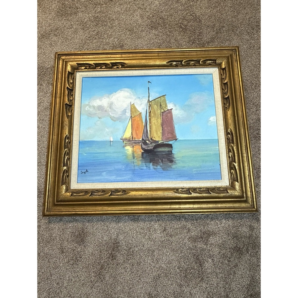 1960s Mid-Century Impressionist Sailboat Oil Painting Signed Segal